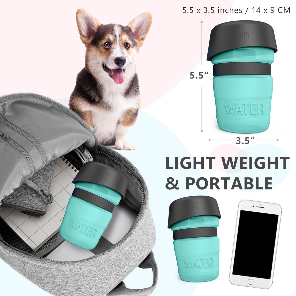 Portable Dog Water Bottle with Fold-Out Trough (550ml) — view 5